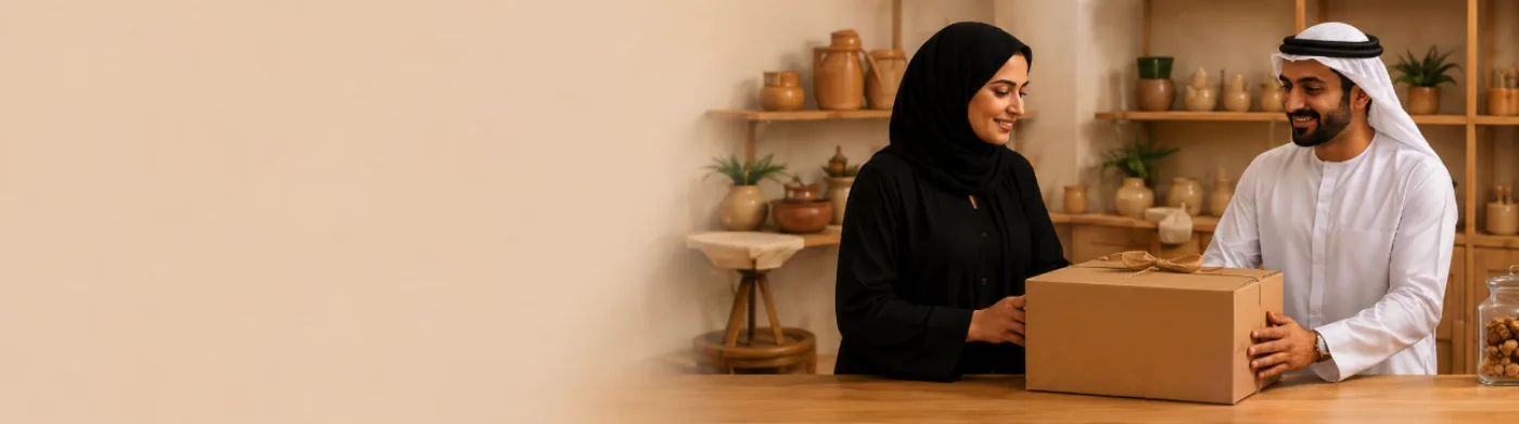 Local Emirati merchants packing an EhdaCard gift box